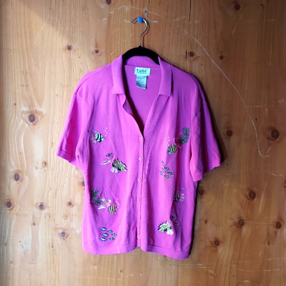 Tabi International Vintage Purplish Pink Embroidered Buttondown Top